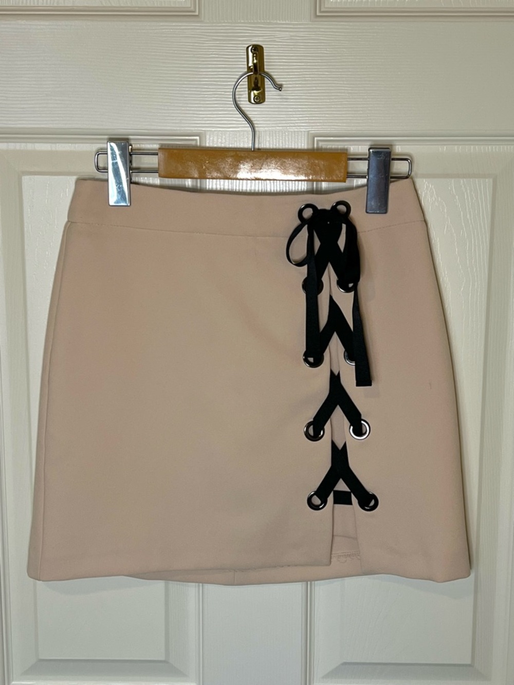 Beige/Blush Lace-Up Mini Skirt